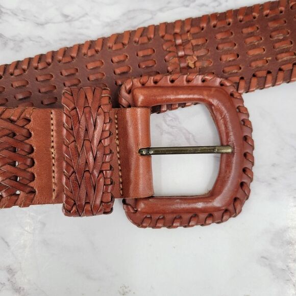 Vintage Woven Brown Leather Belt Women's Medium - Picture 4 of 12